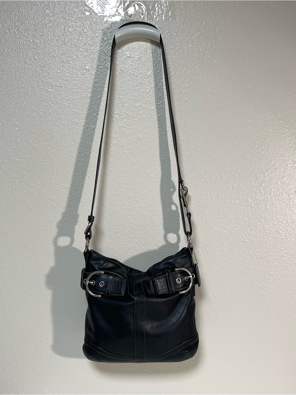 Coach SoHo Black Leather Hobo with Silver Buckle Accents